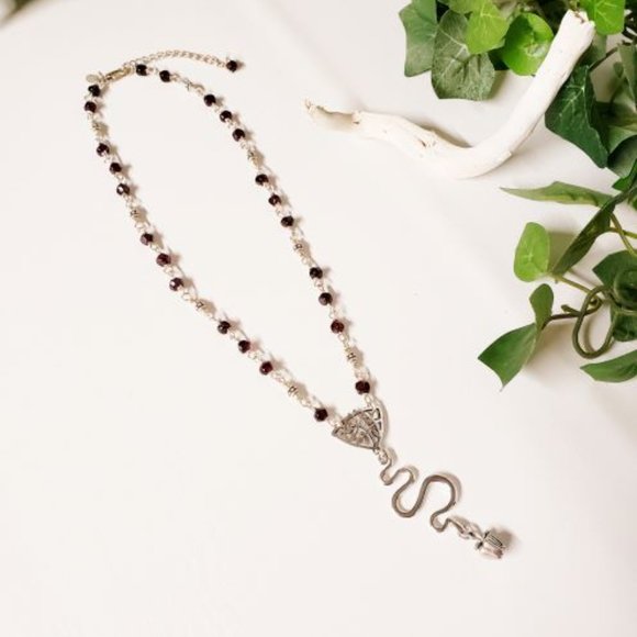 Sterling Silver Garnet Snake Necklace - Picture 5 of 16